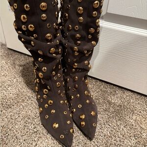 NWT Zara Studded Chocolate Slouch Boots
